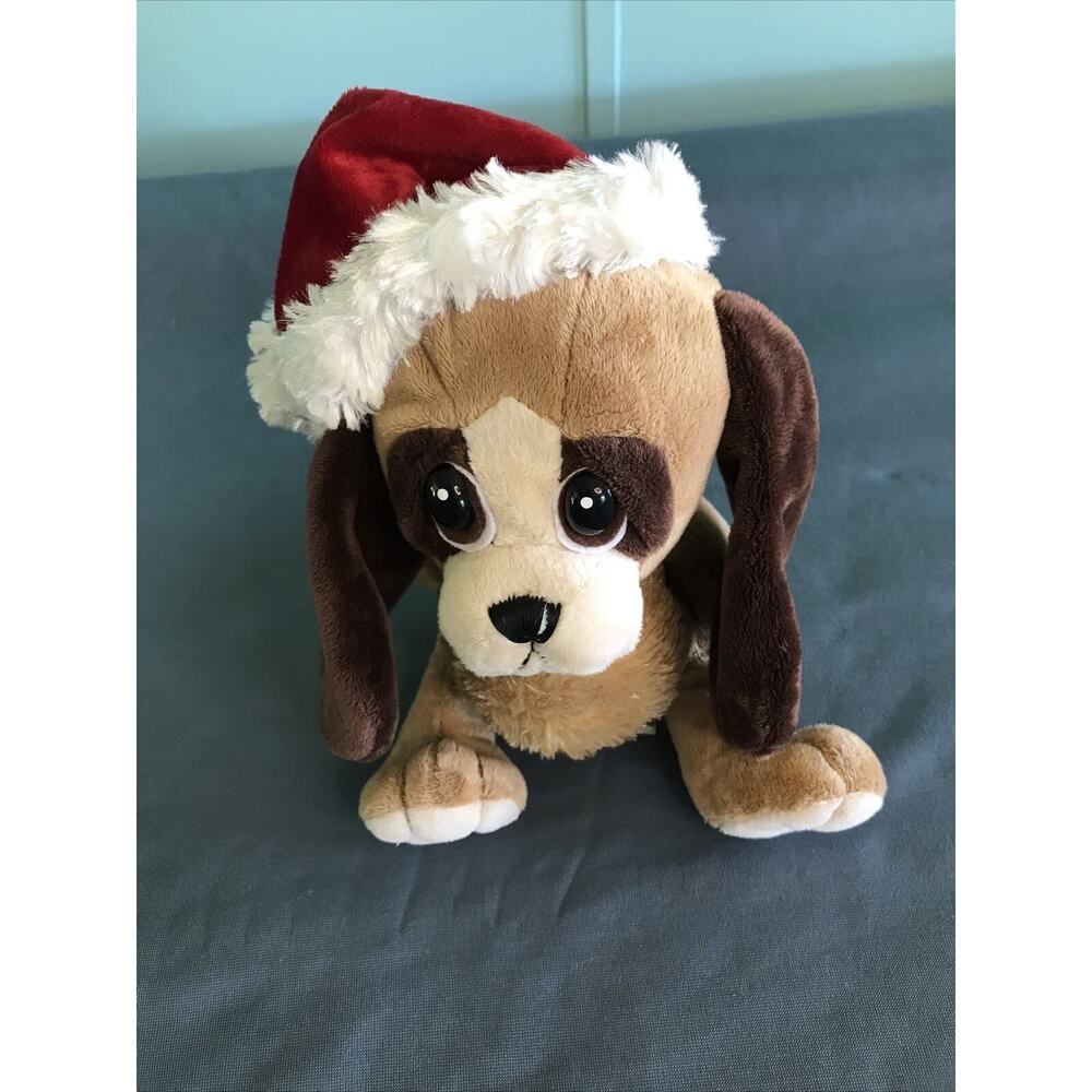 Ganz Dog Plush Stuffed Animal Santa Hat Brown Floppy Ears Sad Eyes